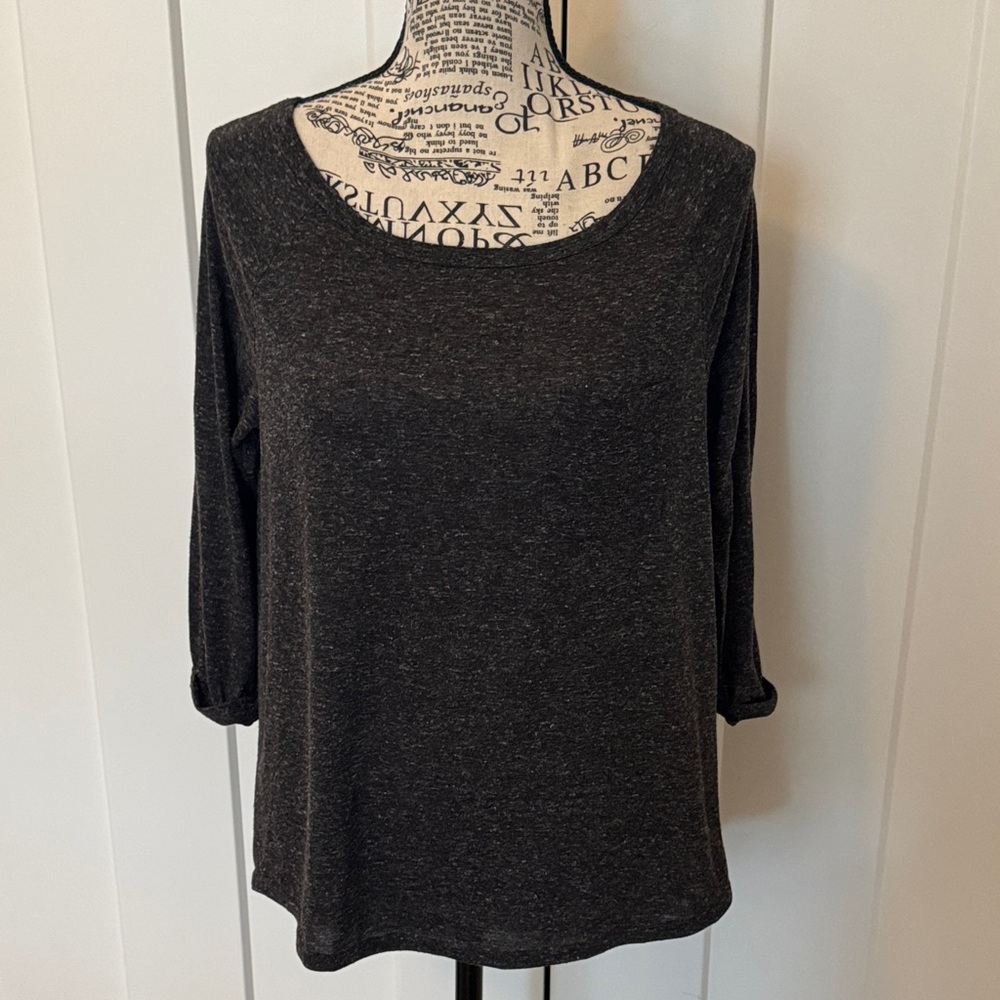 H&M Dark Heather Charcoal Scoop Neck Long Sleeve Top